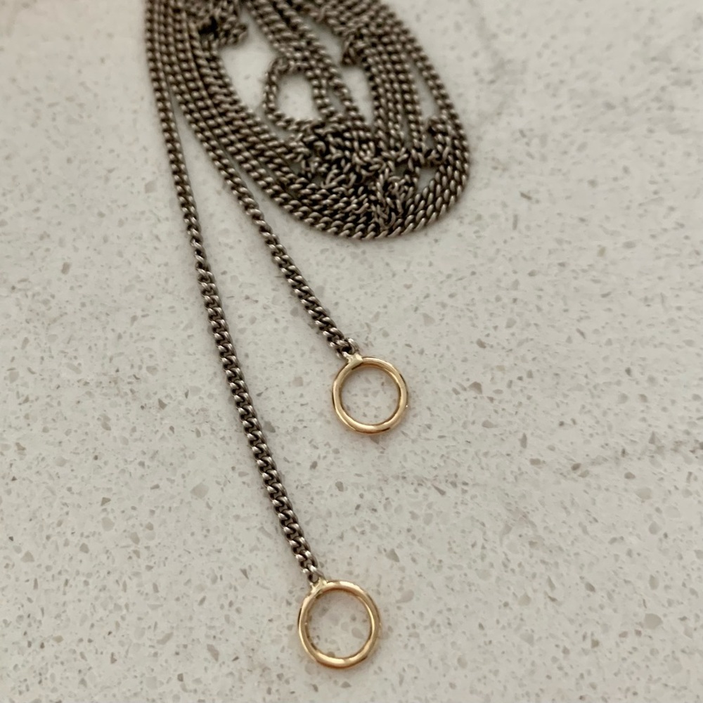Marla Aaron 32” fine curb chain in sterling silver with yellow gold loops